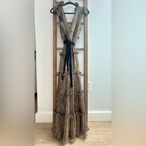 Lulus metallic gold sleeveless dress with black velvet belt tie. Worn just once!